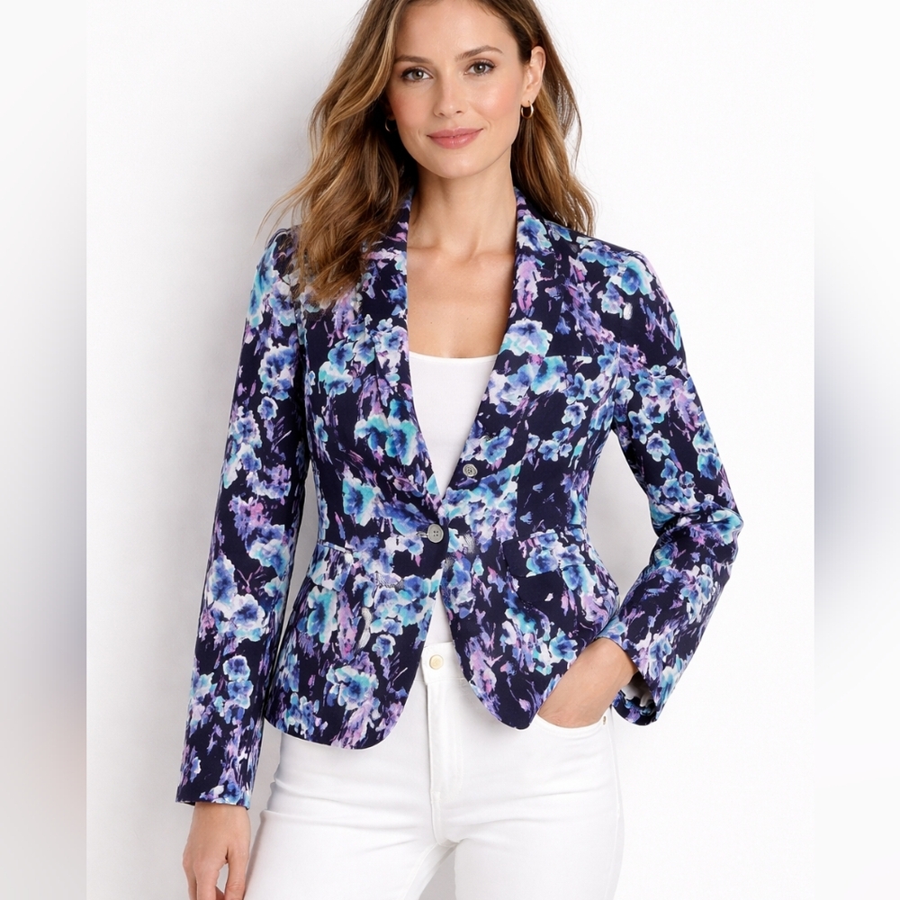 Ann Taylor Spring Floral Blazer‎ Jacket Size 2 Office Career Easter